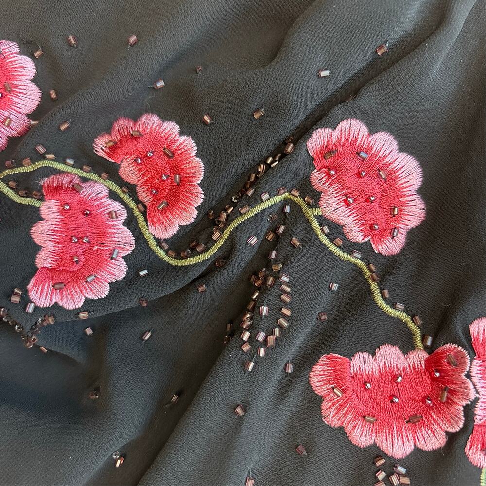 🌸 Dress Barn Embroidered Beaded Cherry Blossom Maxi Dress | Size S | Black - Picture 4 of 11
